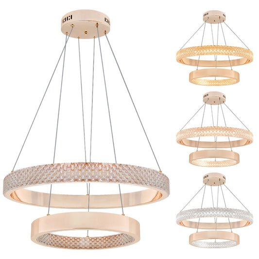 Modern 40W LED 2 Ring Ceiling Pendant Light Gold Round Chandelier 3 CCT - Energy Light Bulbs - Free delivery on all orders