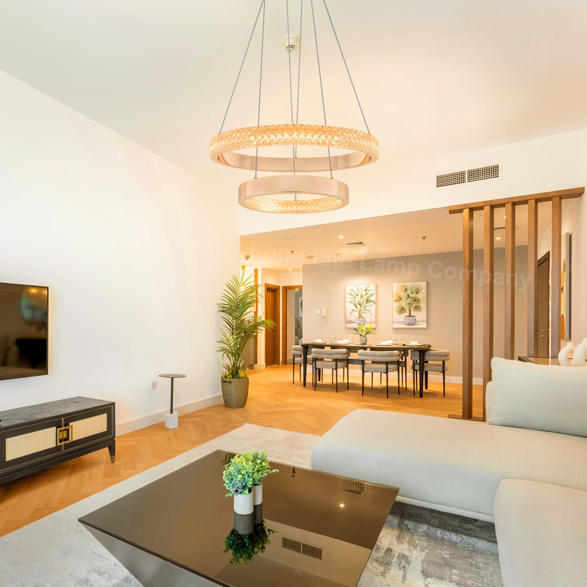 Modern 40W LED 2 Ring Ceiling Pendant Light Gold Round Chandelier 3 CCT - Energy Light Bulbs - Free delivery on all orders