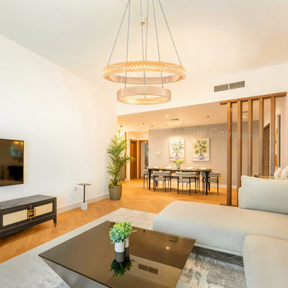 Modern 40W LED 2 Ring Ceiling Pendant Light Gold Round Chandelier 3 CCT - Energy Light Bulbs - Free delivery on all orders