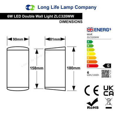 Modern 6W LED Double Outdoor Wall Light Stainless Steel Warm White - Energy Light Bulbs - Free delivery on all orders
