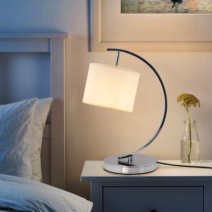 Modern Arched Chrome Table Lamp Fabric Lamp Shade Cream Drum - Energy Light Bulbs - Free delivery on all orders