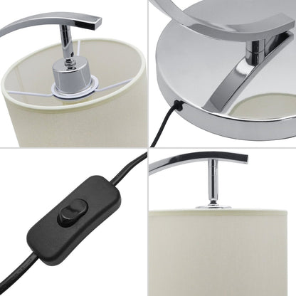 Modern Arched Chrome Table Lamp Fabric Lamp Shade Cream Drum - Energy Light Bulbs - Free delivery on all orders