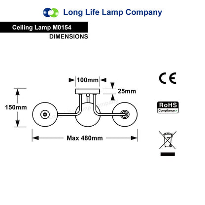 Modern Black 3 Way Spot Flush Ceiling Light M0154 with 3 x G9 5W WW - Energy Light Bulbs - Free delivery on all orders