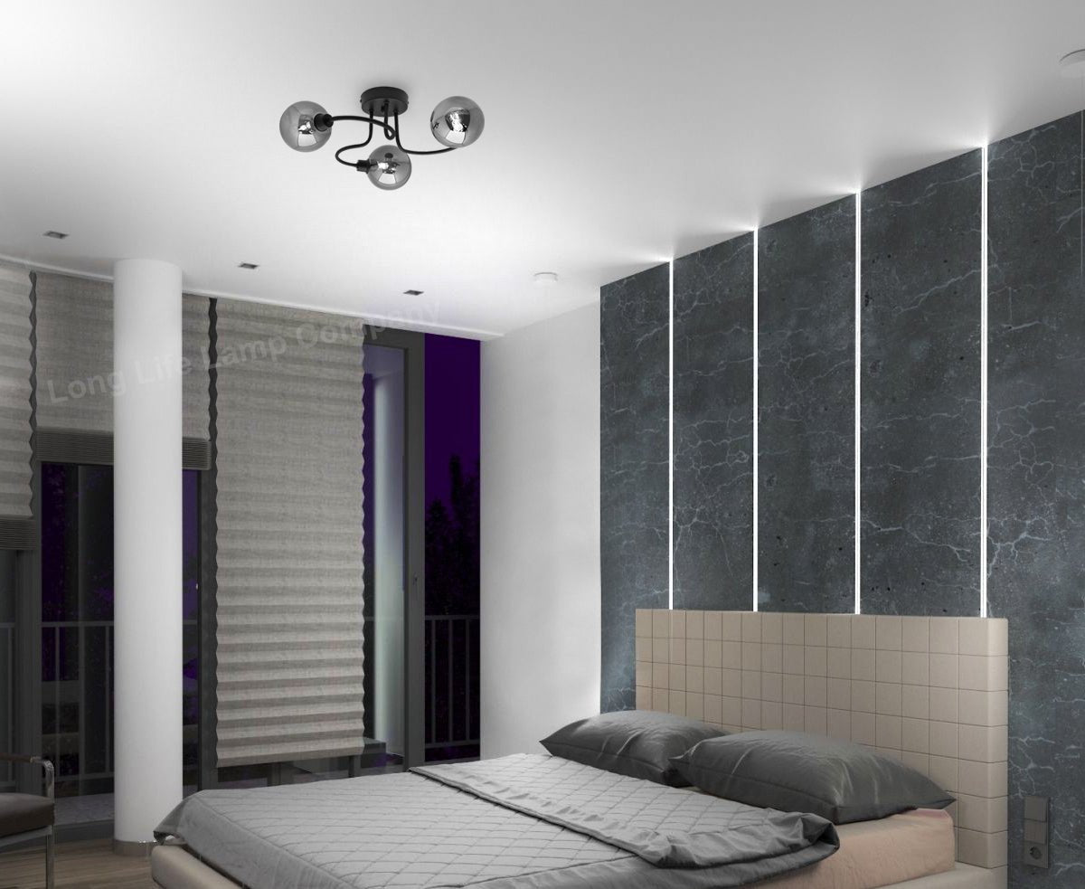 Modern Black 3 Way Spot Flush Ceiling Light with 3 x G9 5W CW - Energy Light Bulbs - Free delivery on all orders