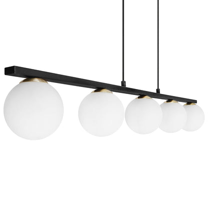 Modern Black Ceiling 5 Lights Pendant Light Glass Globe Shades Frosted Opal - Energy Light Bulbs - Free delivery on all orders
