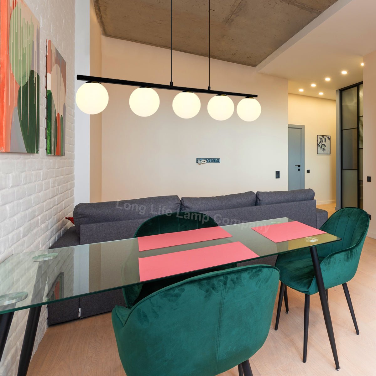 Modern Black Ceiling 5 Lights Pendant Light Glass Globe Shades Frosted Opal - Energy Light Bulbs - Free delivery on all orders