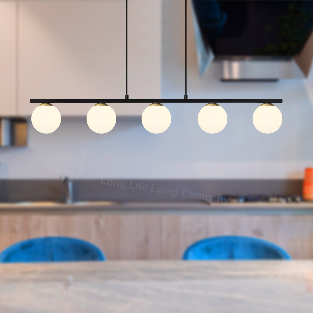 Modern Black Ceiling 5 Lights Pendant Light Glass Globe Shades Frosted Opal - Energy Light Bulbs - Free delivery on all orders