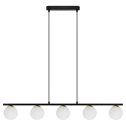 Modern Black Ceiling 5 Lights Pendant Light Glass Globe Shades Frosted Opal - Energy Light Bulbs - Free delivery on all orders
