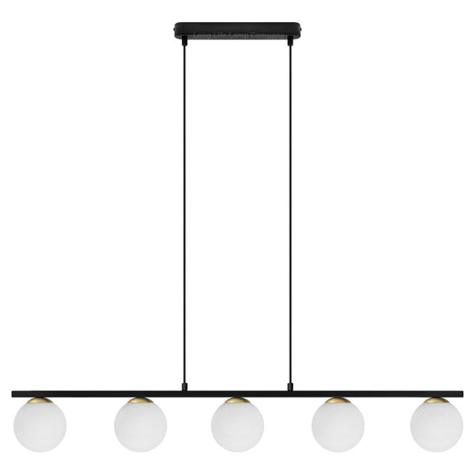 Modern Black Ceiling 5 Lights Pendant Light Glass Globe Shades Frosted Opal - Energy Light Bulbs - Free delivery on all orders