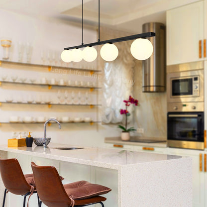 Modern Black Ceiling 5 Lights Pendant Light Glass Globe Shades Frosted Opal - Energy Light Bulbs - Free delivery on all orders