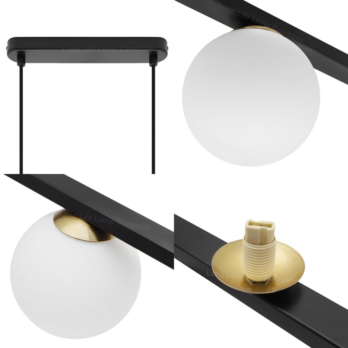 Modern Black Ceiling 5 Lights Pendant Light Glass Globe Shades Frosted Opal - Energy Light Bulbs - Free delivery on all orders