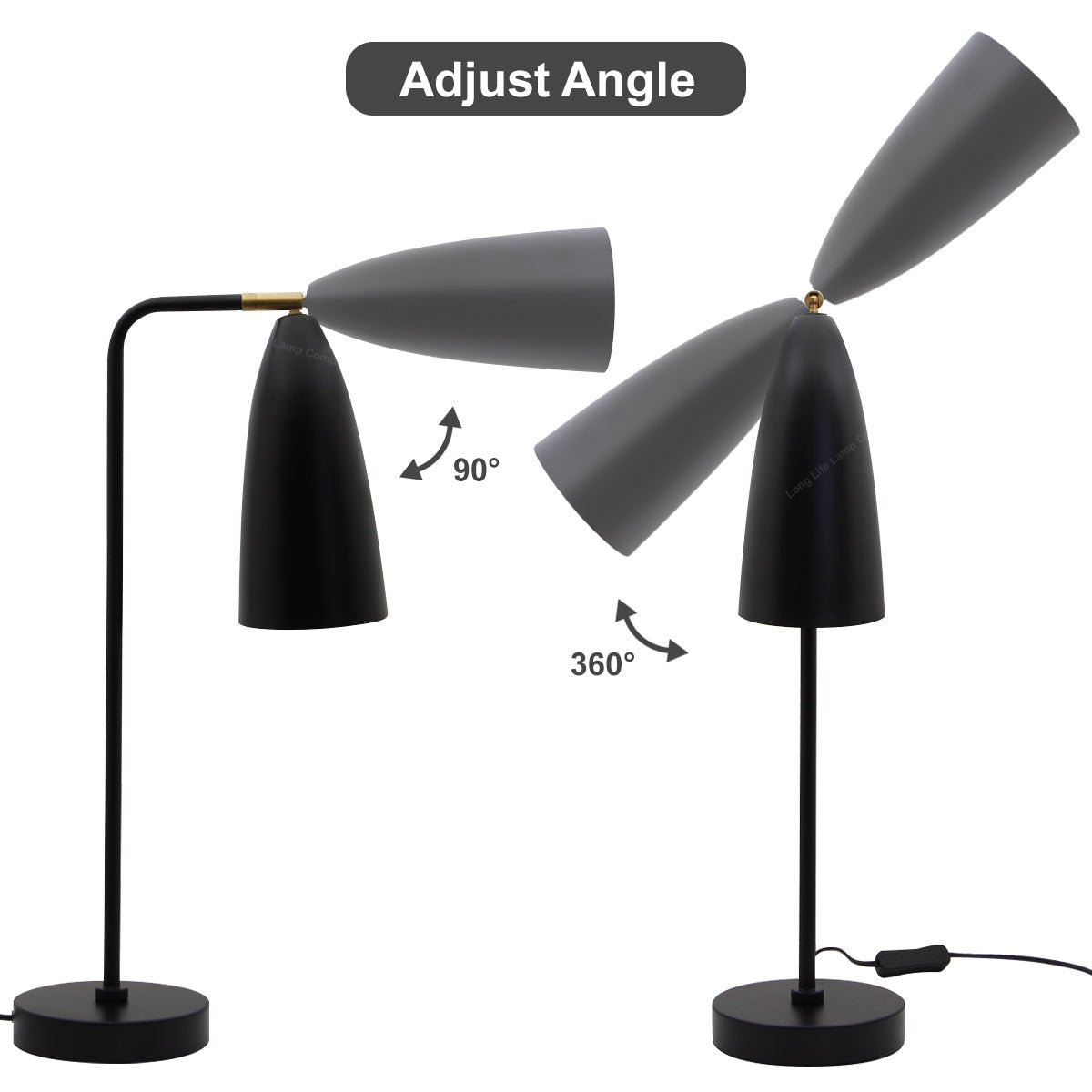 Modern Black Metal Table Lamp Adjustable Scone Shade Brass Joint - Energy Light Bulbs - Free delivery on all orders
