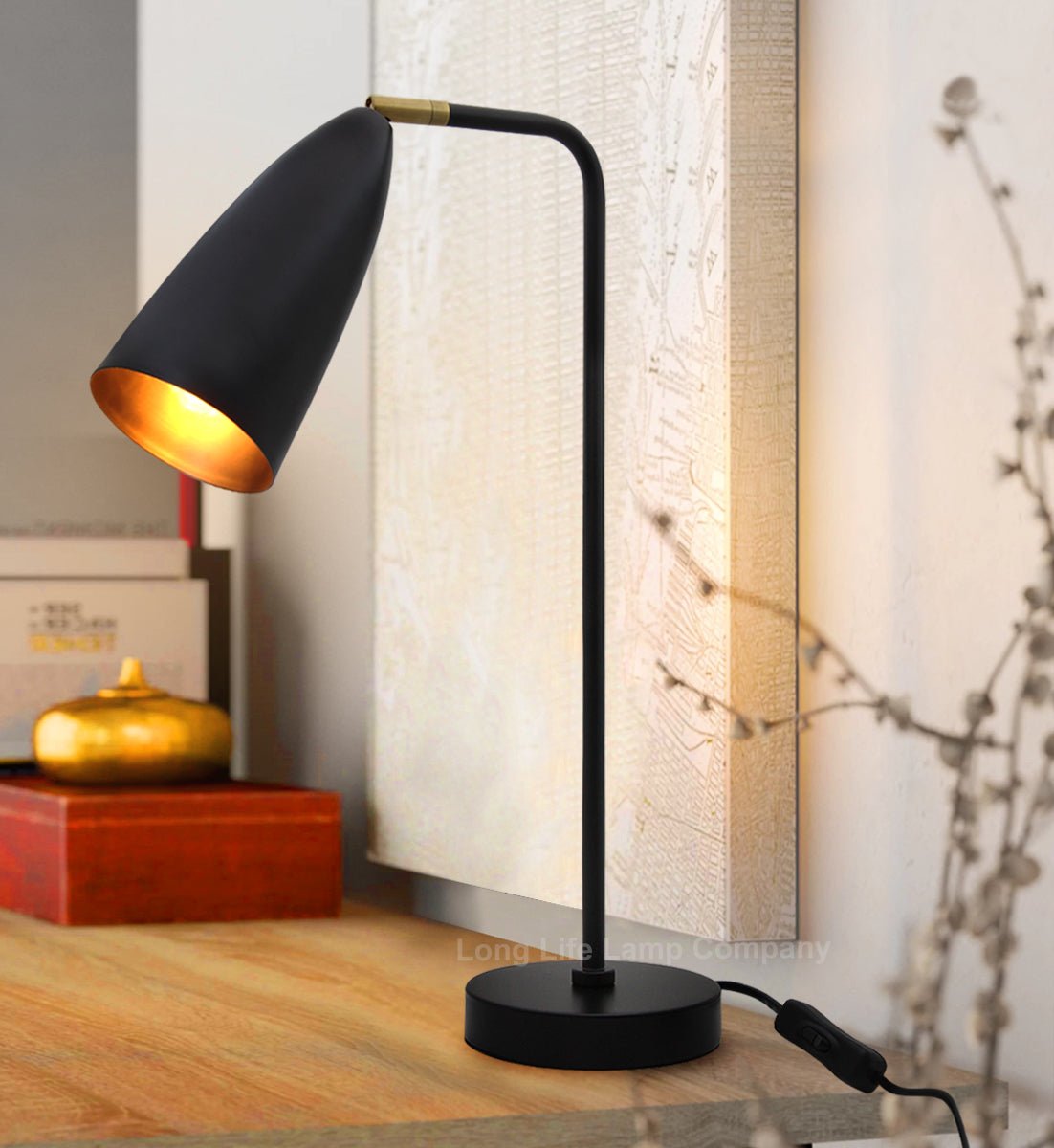 Modern Black Metal Table Lamp Adjustable Scone Shade Brass Joint - Energy Light Bulbs - Free delivery on all orders