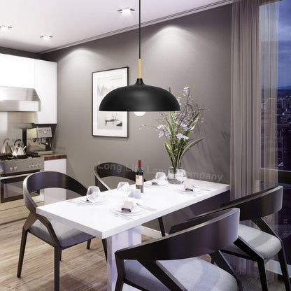 Modern Black Pendant Light Shade Dome Metal Wooden Nordic Kitchen Island Ceiling Lights - Energy Light Bulbs - Free delivery on all orders