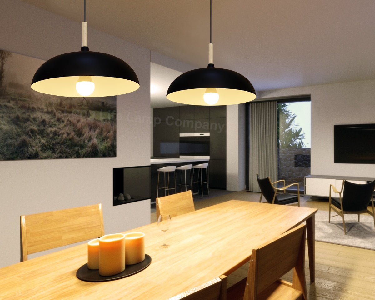 Modern Black Pendant Light Shade Dome Metal Wooden Nordic Kitchen Island Ceiling Lights - Energy Light Bulbs - Free delivery on all orders