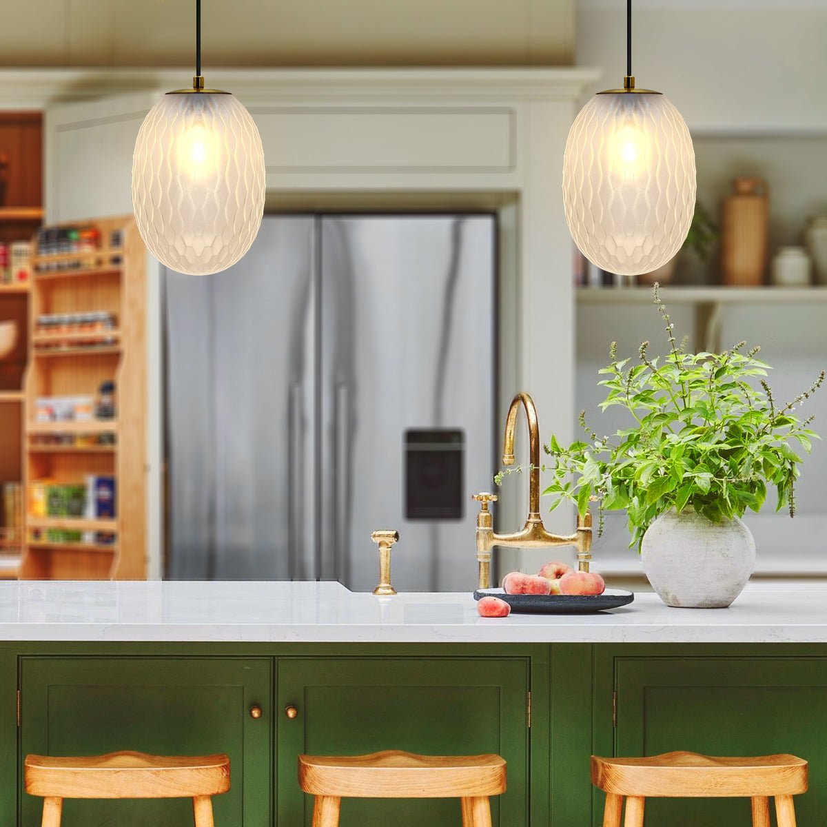 Modern Brass Ceiling Pendant Light Frosted White Textured Glass Lamp Shade - Energy Light Bulbs - Free delivery on all orders