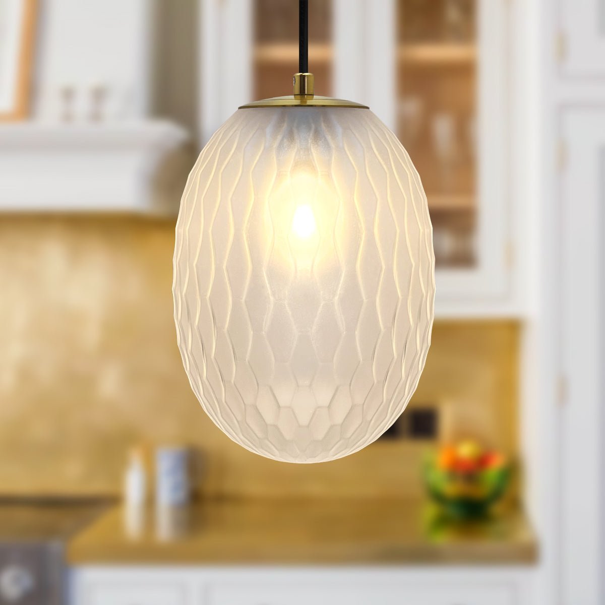 Modern Brass Ceiling Pendant Light Frosted White Textured Glass Lamp Shade - Energy Light Bulbs - Free delivery on all orders