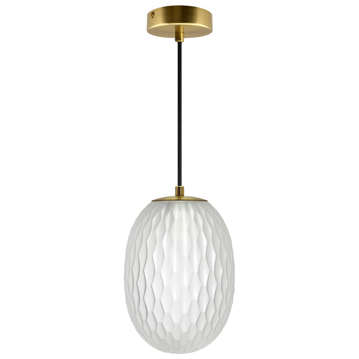 Modern Brass Ceiling Pendant Light Frosted White Textured Glass Lamp Shade - Energy Light Bulbs - Free delivery on all orders