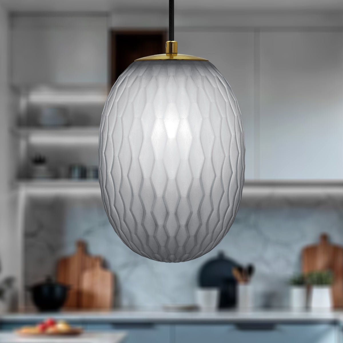 Modern Brass Ceiling Pendant Light Grey Textured Glass Lamp Shade - Energy Light Bulbs - Free delivery on all orders
