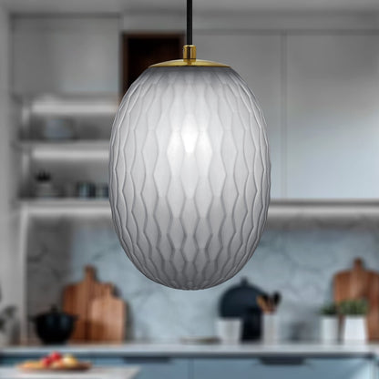Modern Brass Ceiling Pendant Light Grey Textured Glass Lamp Shade - Energy Light Bulbs - Free delivery on all orders
