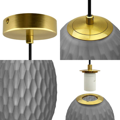 Modern Brass Ceiling Pendant Light Grey Textured Glass Lamp Shade - Energy Light Bulbs - Free delivery on all orders
