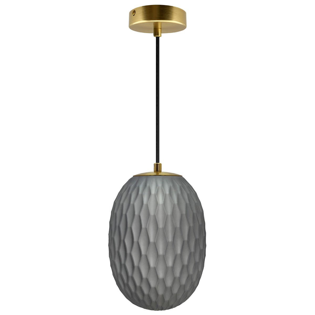 Modern Brass Ceiling Pendant Light Grey Textured Glass Lamp Shade - Energy Light Bulbs - Free delivery on all orders
