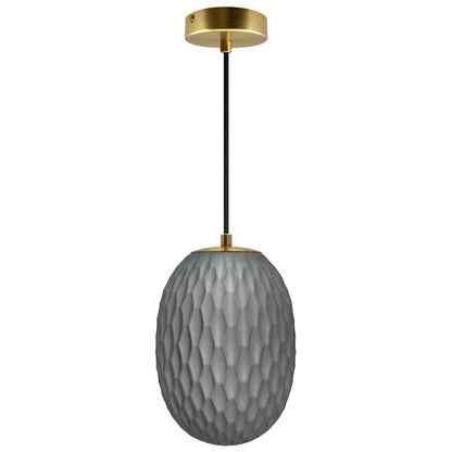 Modern Brass Ceiling Pendant Light Grey Textured Glass Lamp Shade - Energy Light Bulbs - Free delivery on all orders