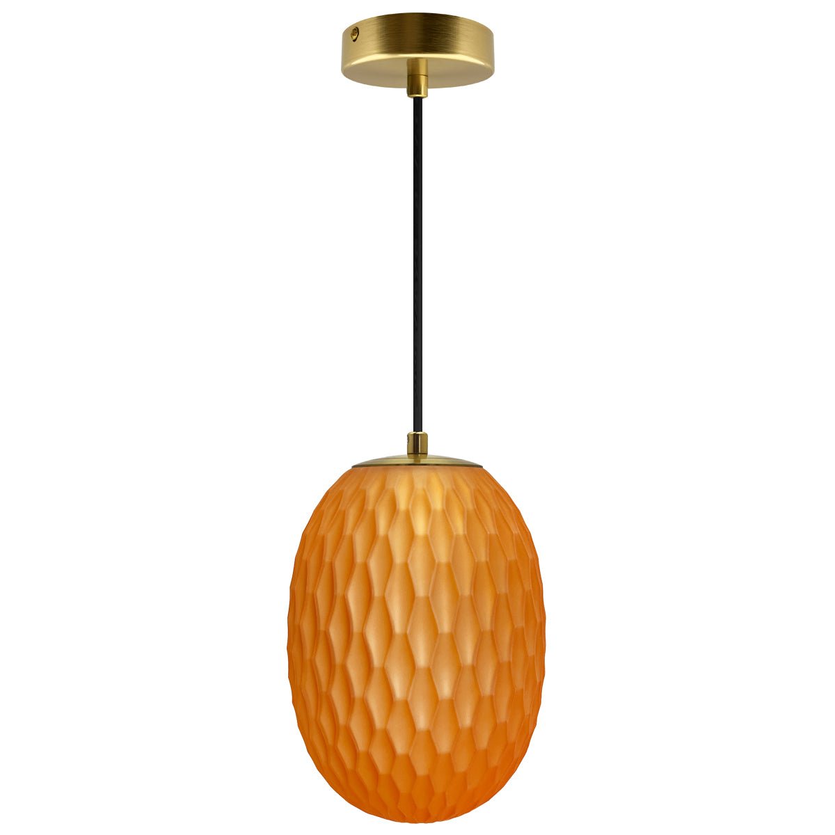 Modern Brass Ceiling Pendant Light Orange Textured Glass Lamp Shade - Energy Light Bulbs - Free delivery on all orders