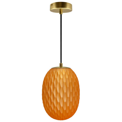 Modern Brass Ceiling Pendant Light Orange Textured Glass Lamp Shade - Energy Light Bulbs - Free delivery on all orders