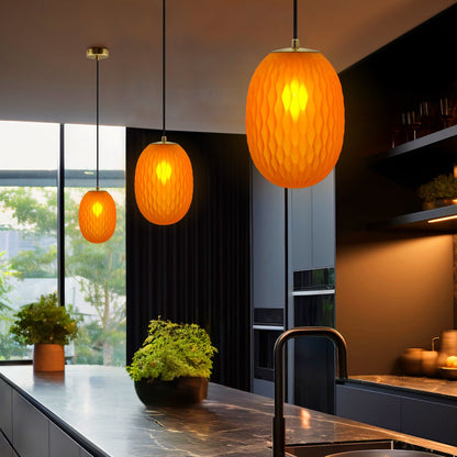 Modern Brass Ceiling Pendant Light Orange Textured Glass Lamp Shade - Energy Light Bulbs - Free delivery on all orders