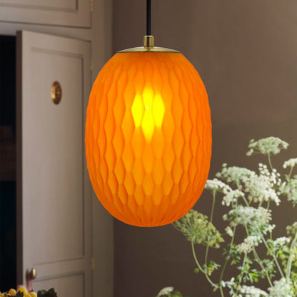 Modern Brass Ceiling Pendant Light Orange Textured Glass Lamp Shade - Energy Light Bulbs - Free delivery on all orders