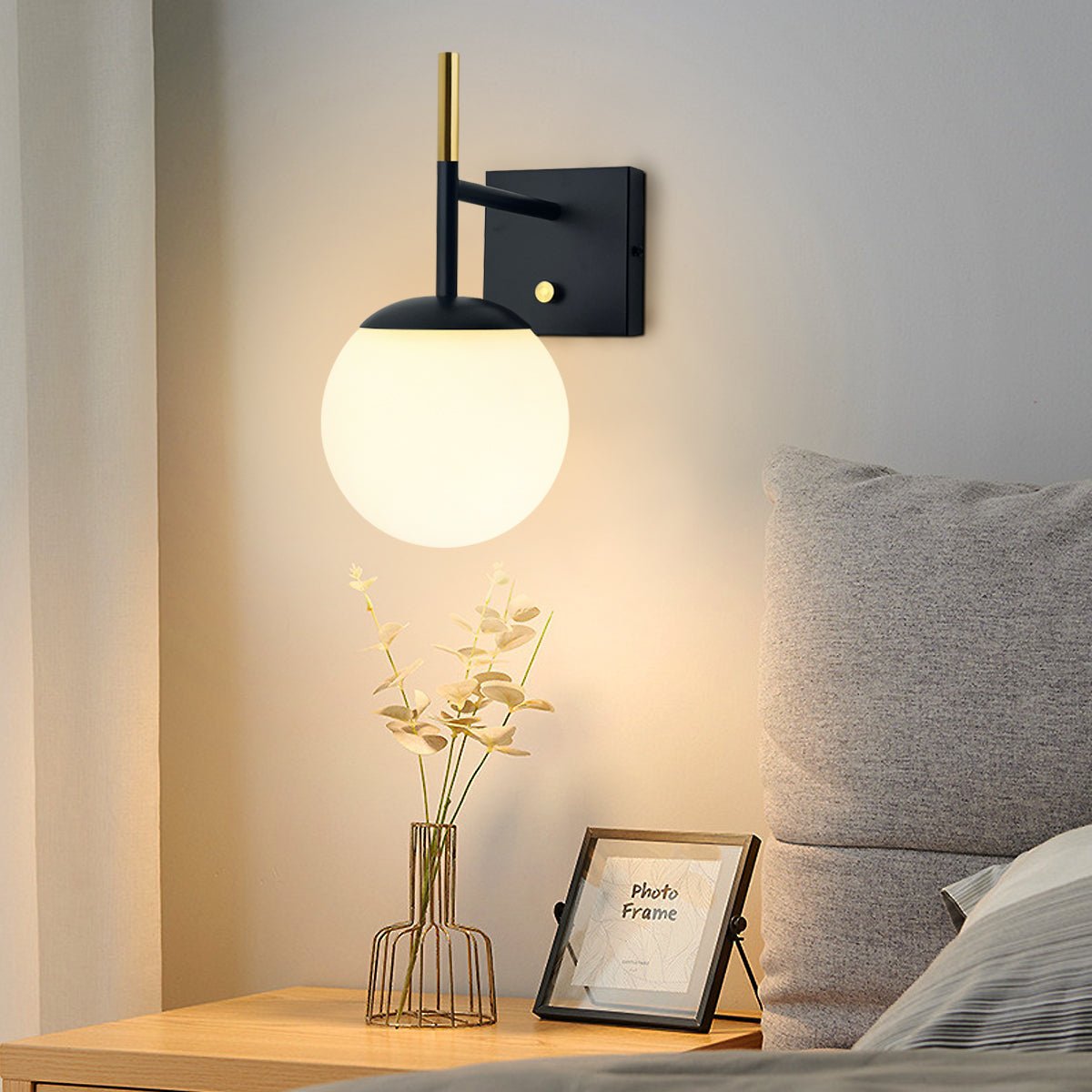 Modern Brass Wall Light Black Frosted Glass Globe Sconce - Energy Light Bulbs - Free delivery on all orders