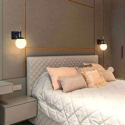 Modern Brass Wall Light Black Frosted Glass Globe Sconce - Energy Light Bulbs - Free delivery on all orders