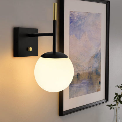 Modern Brass Wall Light Black Frosted Glass Globe Sconce - Energy Light Bulbs - Free delivery on all orders