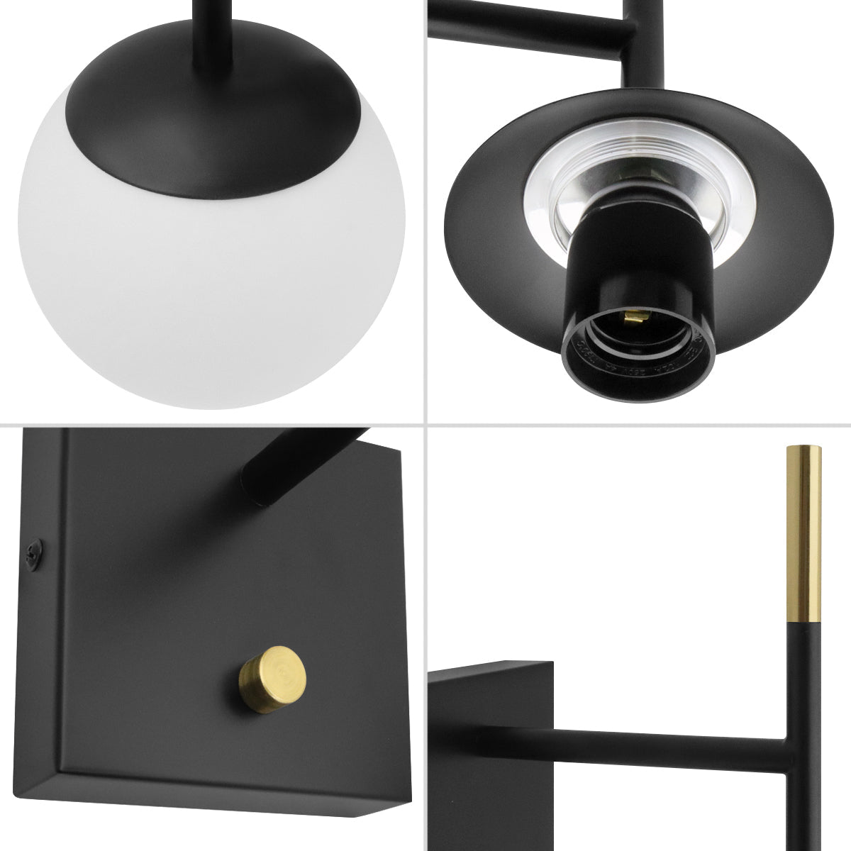 Modern Brass Wall Light Black Frosted Glass Globe Sconce - Energy Light Bulbs - Free delivery on all orders