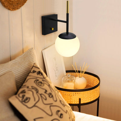 Modern Brass Wall Light Black Frosted Glass Globe Sconce - Energy Light Bulbs - Free delivery on all orders