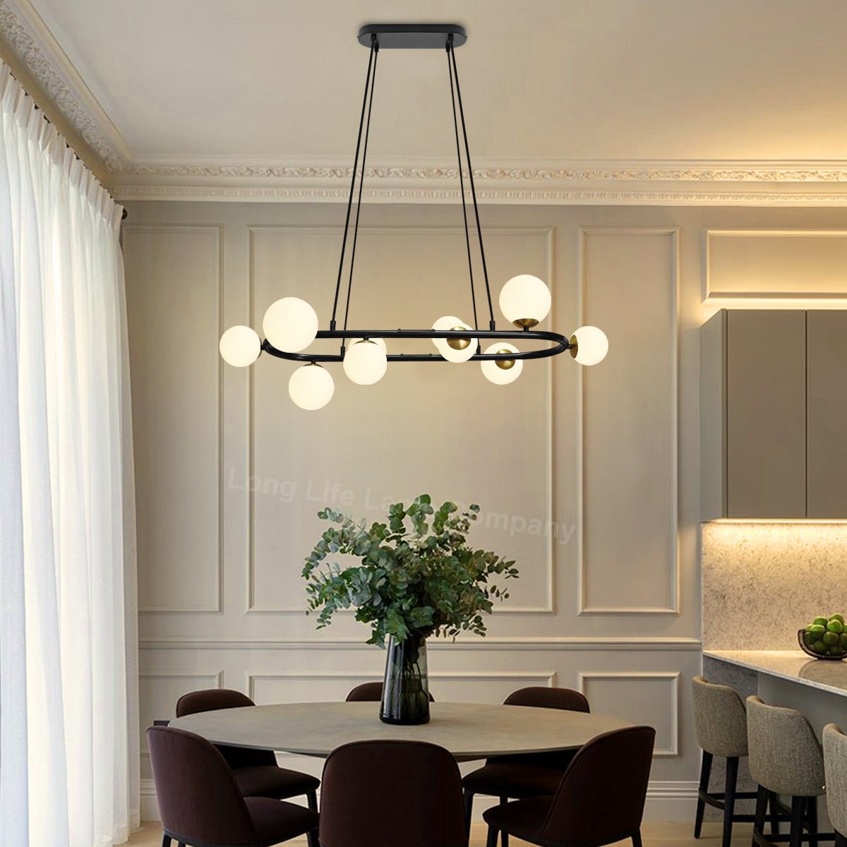 Modern Ceiling Black Circular Bar Pendant Light Globe Frosted Glass Lamp Shades with G9 LED - Energy Light Bulbs - Free delivery on all orders