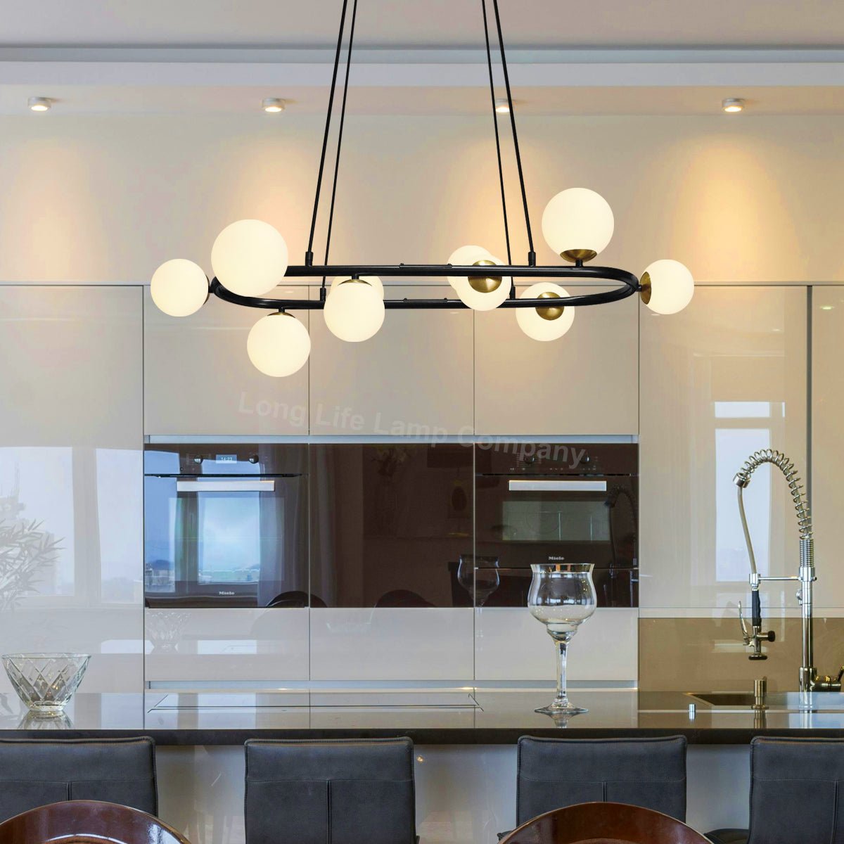 Modern Ceiling Black Circular Bar Pendant Light Globe Frosted Glass Lamp Shades with G9 LED - Energy Light Bulbs - Free delivery on all orders