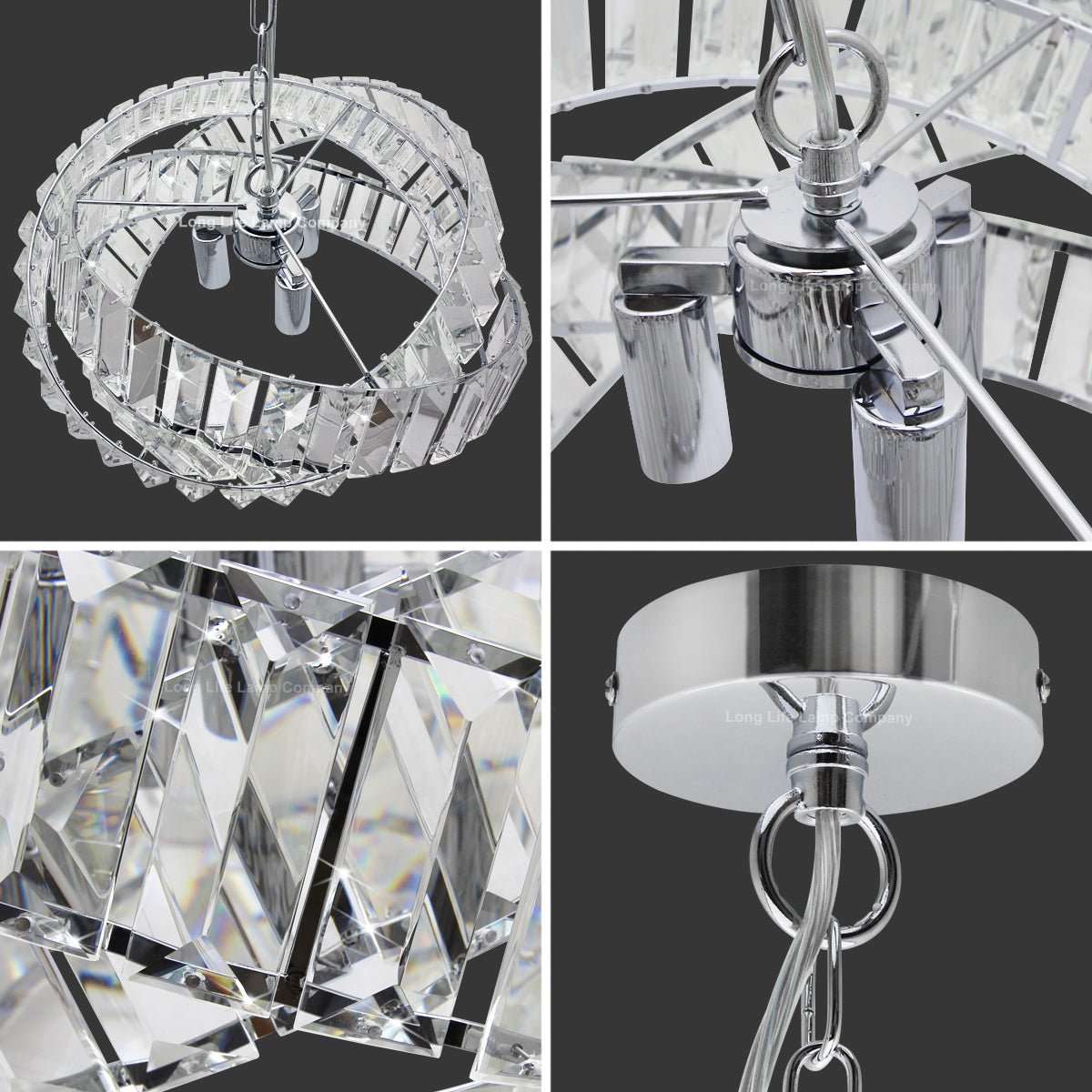 Modern Ceiling Crystal Chandelier Pendant Light Chrome Fixture Glass 3 Rings - Energy Light Bulbs - Free delivery on all orders