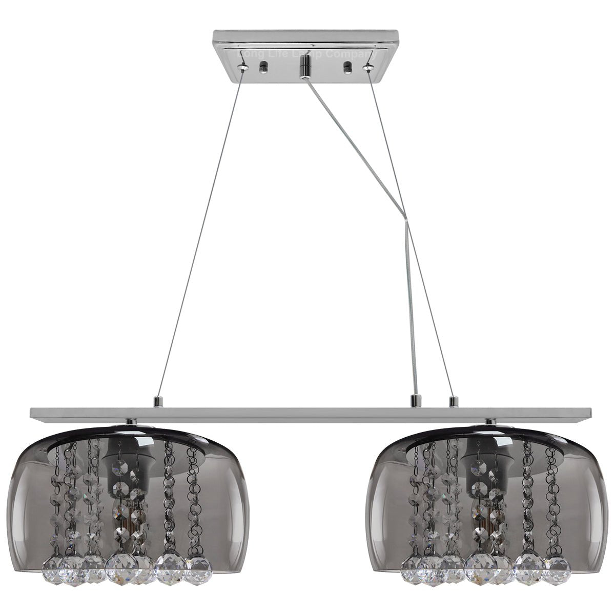 Modern Ceiling Crystal Droplet Pendant Light Double Smoked Grey Glass - Energy Light Bulbs - Free delivery on all orders
