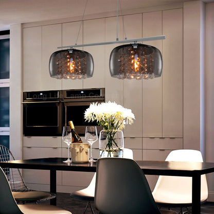 Modern Ceiling Crystal Droplet Pendant Light Double Smoked Grey Glass - Energy Light Bulbs - Free delivery on all orders
