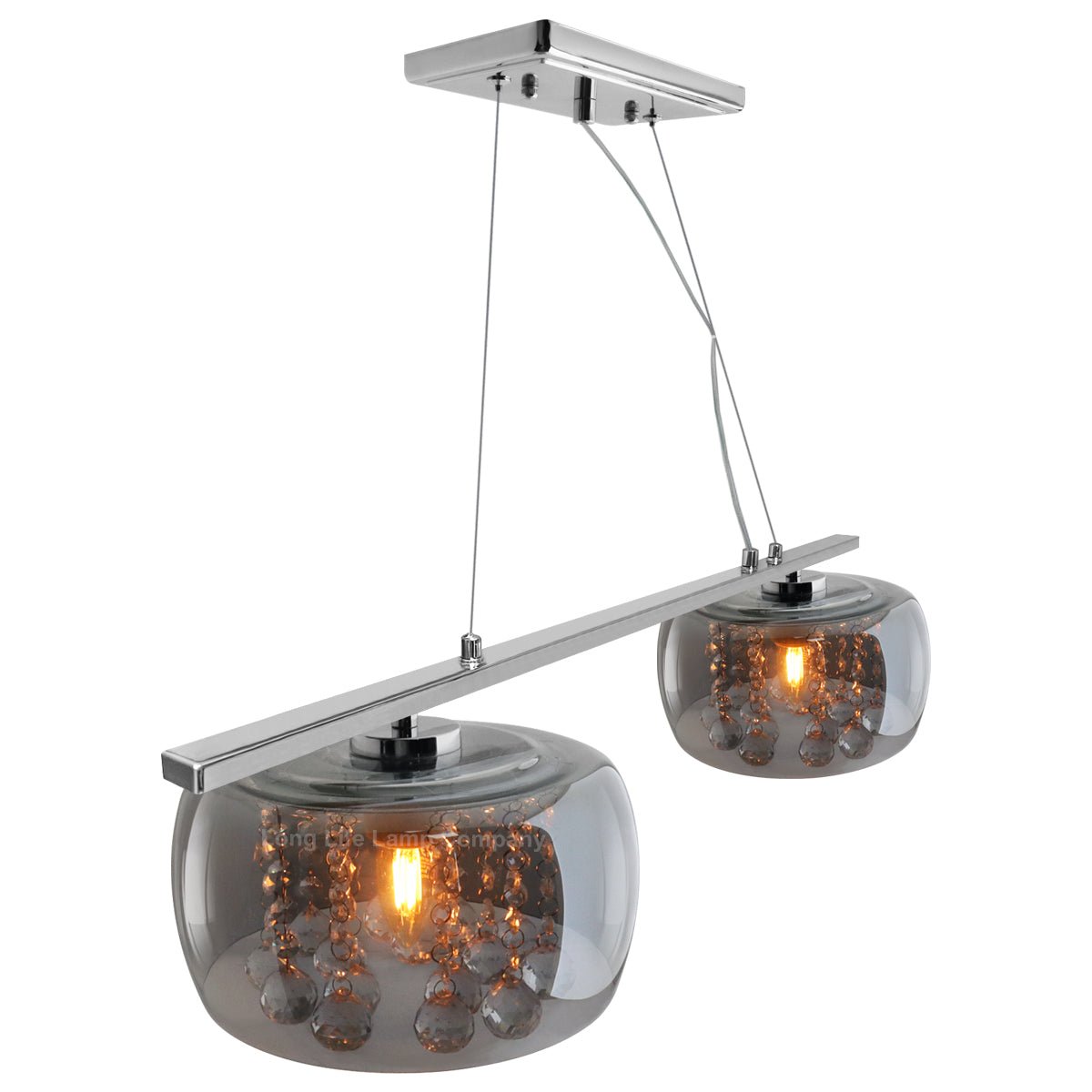 Modern Ceiling Crystal Droplet Pendant Light Double Smoked Grey Glass - Energy Light Bulbs - Free delivery on all orders