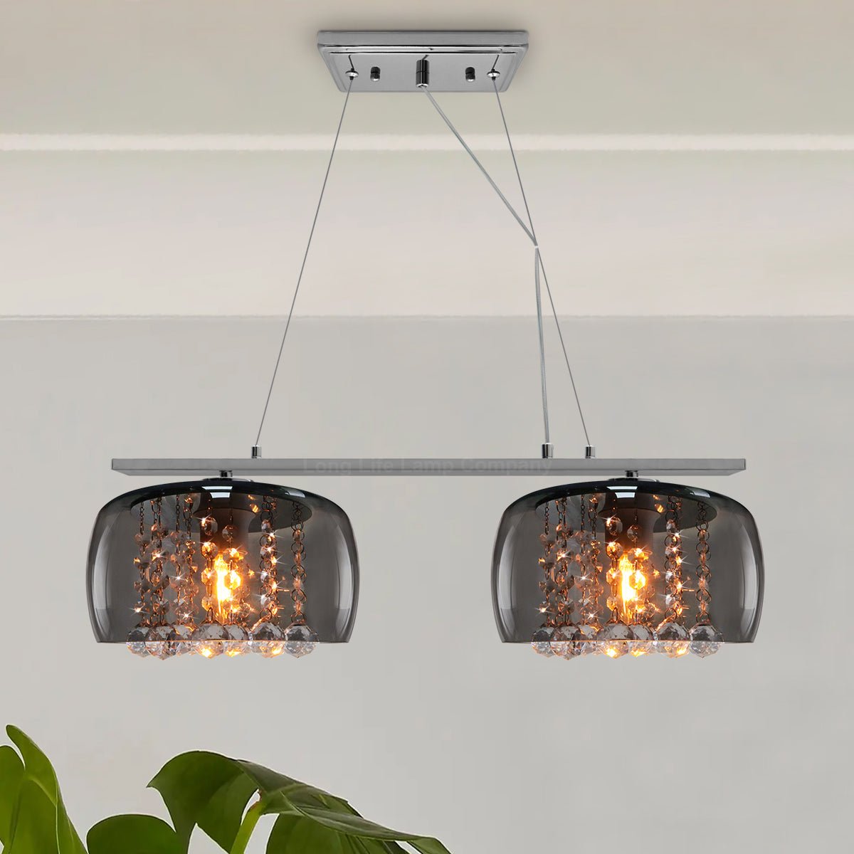 Modern Ceiling Crystal Droplet Pendant Light Double Smoked Grey Glass - Energy Light Bulbs - Free delivery on all orders
