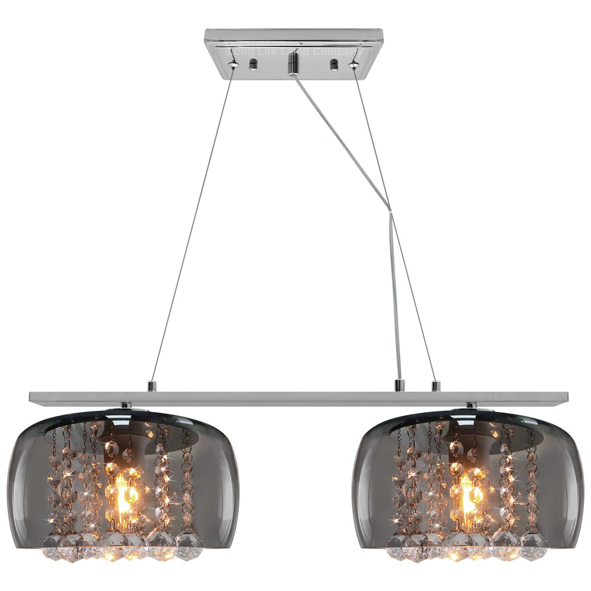Modern Ceiling Crystal Droplet Pendant Light Double Smoked Grey Glass - Energy Light Bulbs - Free delivery on all orders
