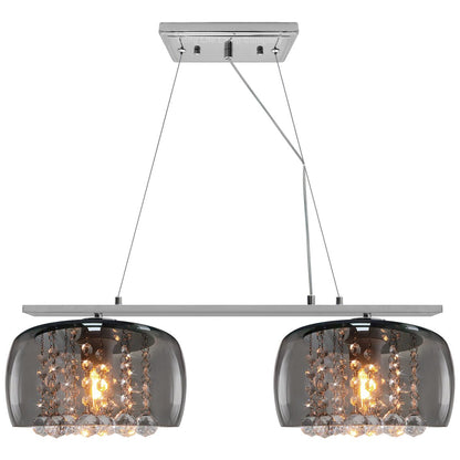 Modern Ceiling Crystal Droplet Pendant Light Double Smoked Grey Glass - Energy Light Bulbs - Free delivery on all orders