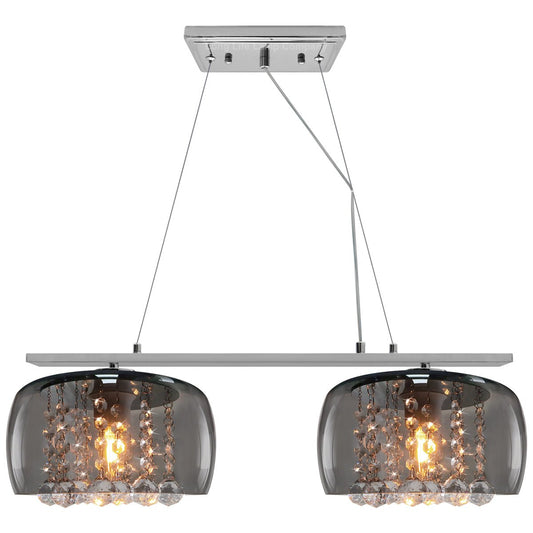Modern Ceiling Crystal Droplet Pendant Light Double Smoked Grey Glass - Energy Light Bulbs - Free delivery on all orders