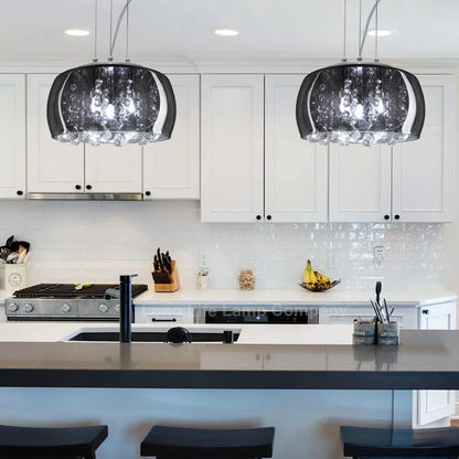 Modern Ceiling Crystal Droplet Pendant Light Smoked Grey Glass Lamp Shade Drum - Energy Light Bulbs - Free delivery on all orders