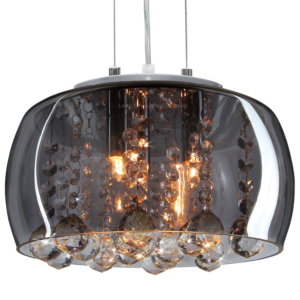 Modern Ceiling Crystal Droplet Pendant Light Smoked Grey Glass Lamp Shade Drum - Energy Light Bulbs - Free delivery on all orders