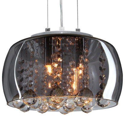 Modern Ceiling Crystal Droplet Pendant Light Smoked Grey Glass Lamp Shade Drum - Energy Light Bulbs - Free delivery on all orders