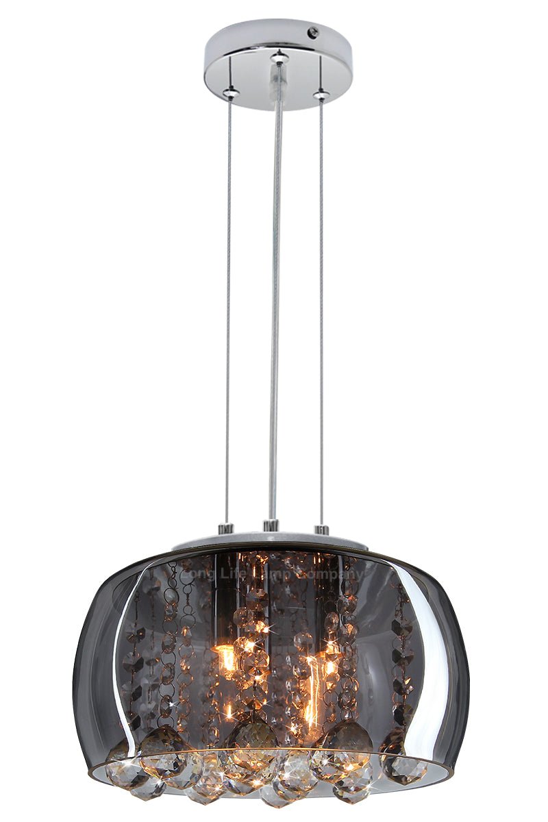 Modern Ceiling Crystal Droplet Pendant Light Smoked Grey Glass Lamp Shade Drum - Energy Light Bulbs - Free delivery on all orders